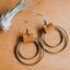 Geometric Double Circle Hook Earrings Vintage Style Bronze Circle PU Leather Alloy