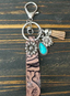 Vintage Western Cowboy Faux Leather Keychain with Turquoise Accent